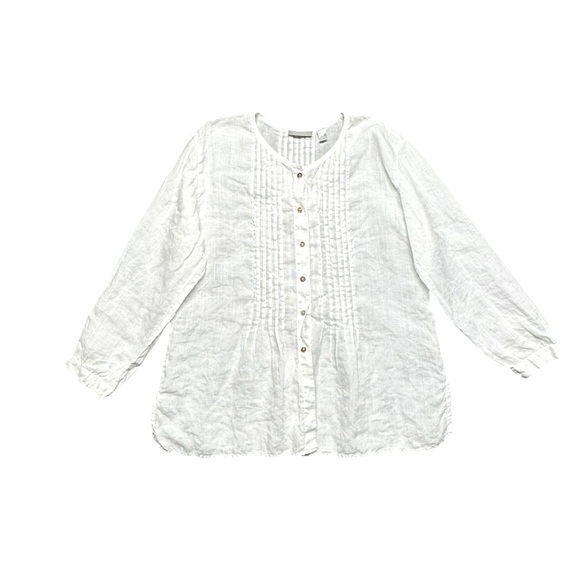 Timbuktu Station White 100% Ramie Linen Pintuck Blouse Size S Oversized Coastal - Picture 1 of 11